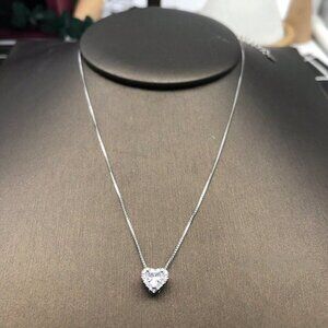 Silver Women's Love Heart Pendant With Diamond Inlay Necklace